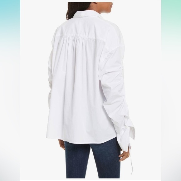 Free People Brown Eyed Girl White Poplin Boyfriend Ruched Sleeves Blouse Shirt - Picture 10 of 15